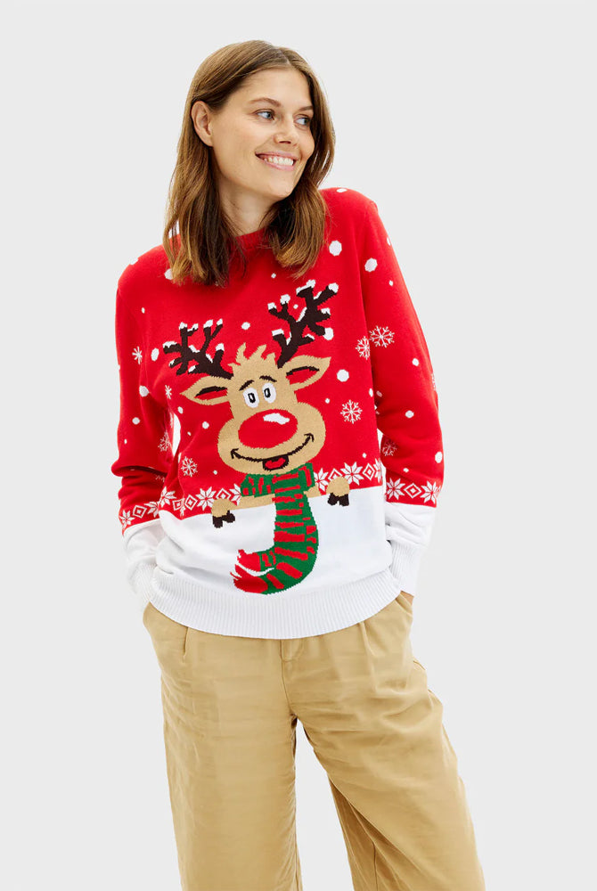 Jersey de Navidad Mujer Reno con Bufanda Algodón Orgánico