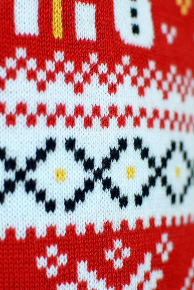 Jersey de Navidad Mujer Rojo Muñecos Nieve Algodón Orgánico Cenefas