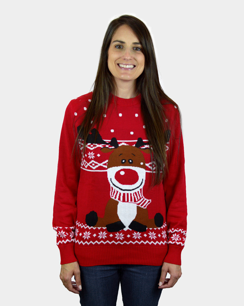 Jersey de Navidad Rojo Reno Rudolph Bufanda para mujer