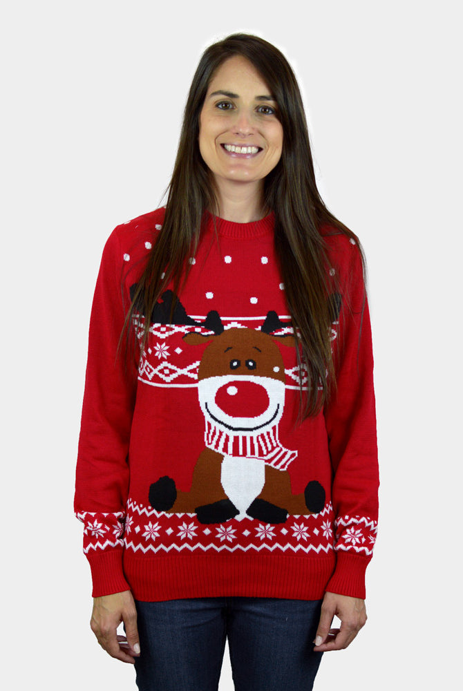 Jersey de Navidad Rojo Reno Rudolph Bufanda para mujer