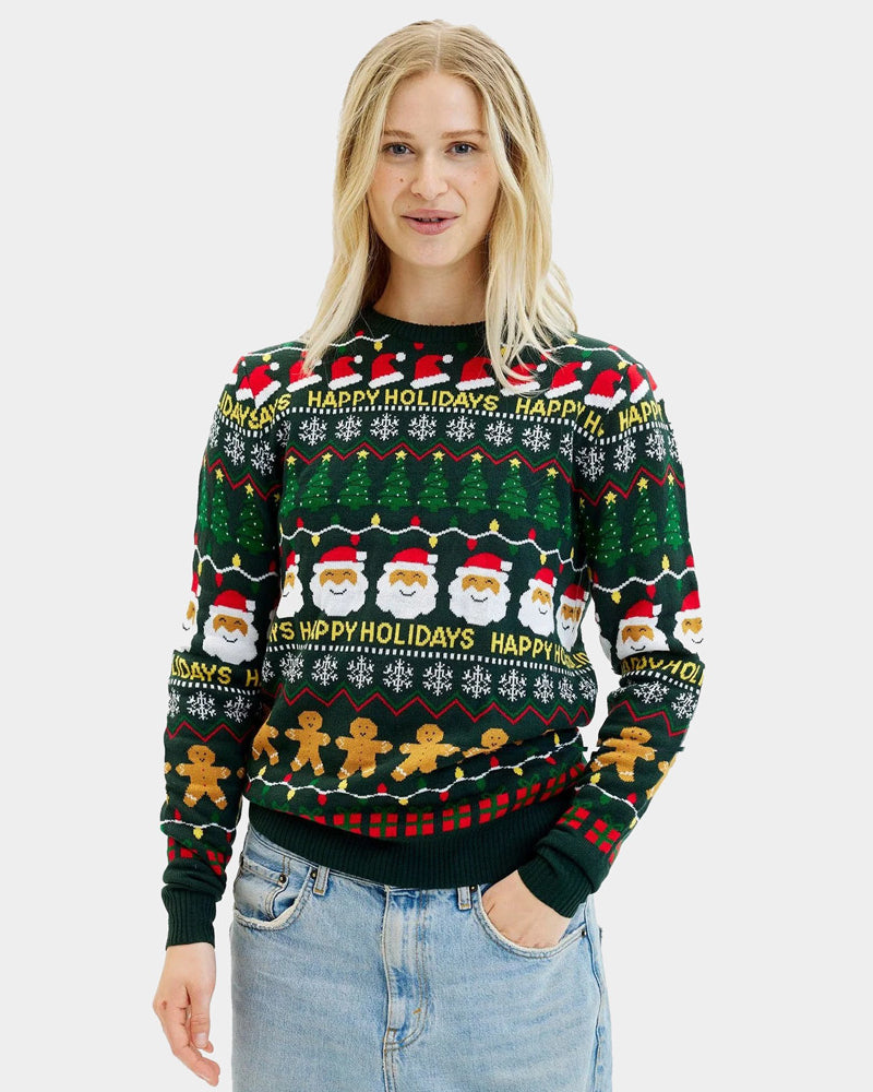 Jersey de Navidad para Mujer Verde Happy Holidays