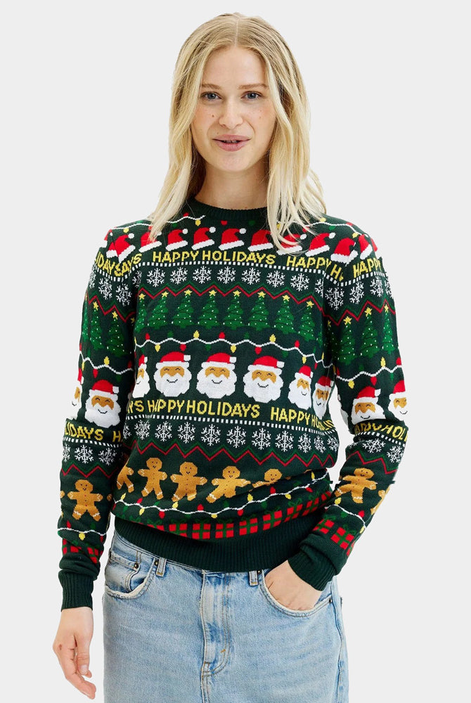 Jersey de Navidad para Mujer Verde Happy Holidays