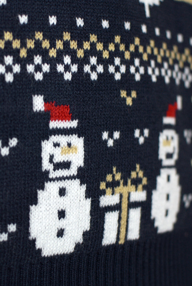 Jersey de Navidad Muñecos de Nieve Hombre Azul y Cenefas