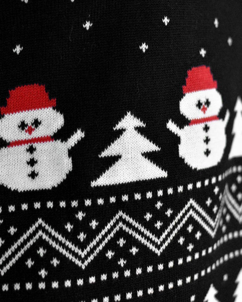 Jersey de Navidad Negro detalle Árboles, Muñecos y Papá Noel