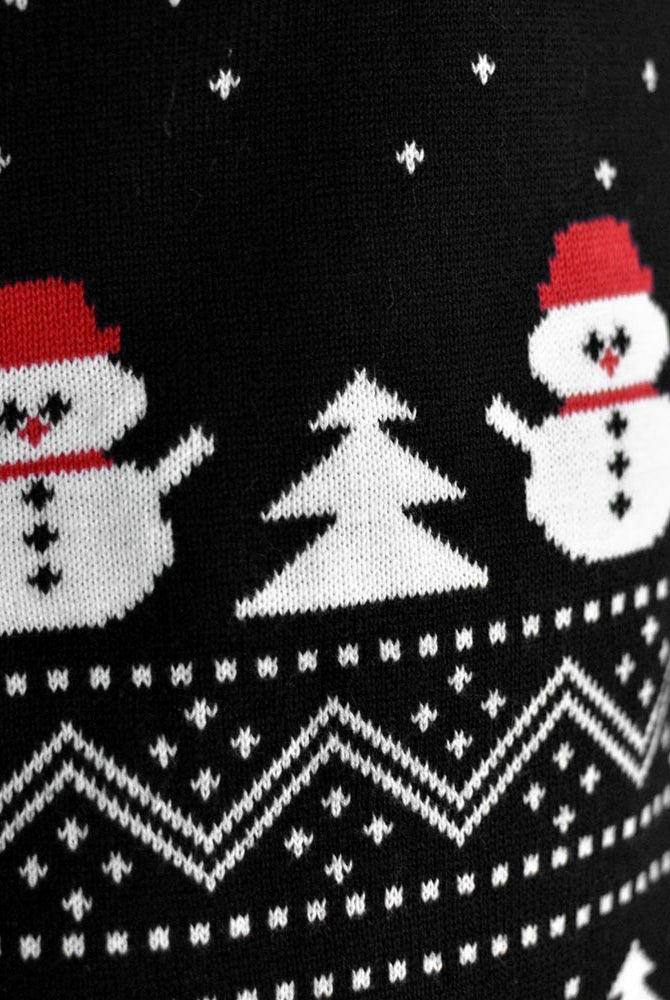Jersey de Navidad Negro detalle Árboles, Muñecos y Papá Noel