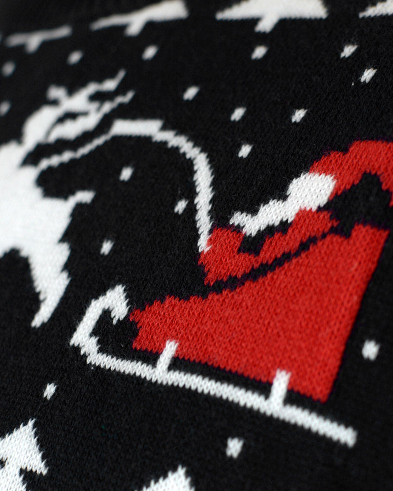Jersey de Navidad Negro Árboles, Muñecos y Papá Noel