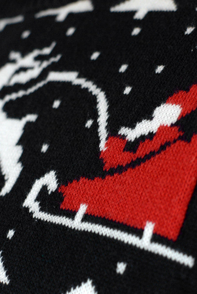 Jersey de Navidad Negro Árboles, Muñecos y Papá Noel