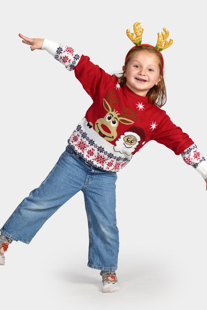 Jersey de Navidad Niña y familia Santa y Rudolph Sonrientes