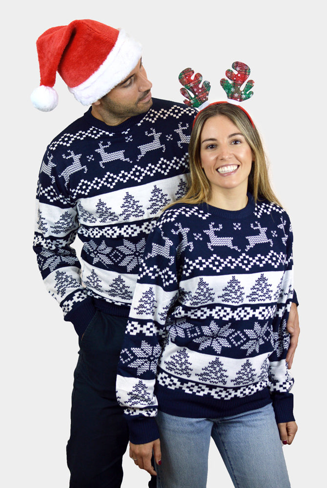Jersey de Navidad Parejas Nina y Niño Azul Polo Norte