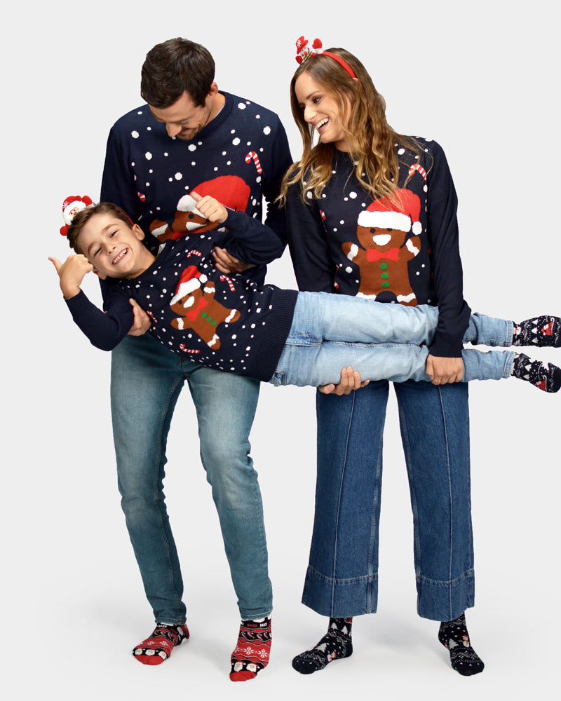 Jersey de Navidad para Niña y Niño Familia Azul Gingerbread