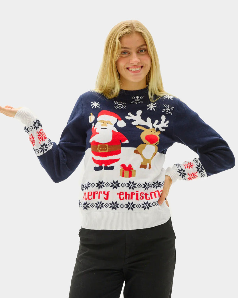 Jersey de Navidad Niña y Niño Papá Noel Reno Rudolph Mujer Algodón Orgánico