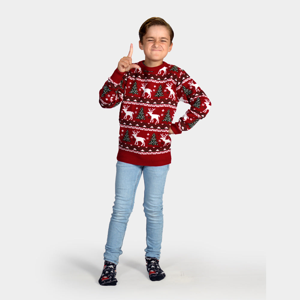 Jersey de Navidad para Niña y Niño Rojo Árboles de Navidad y Renos