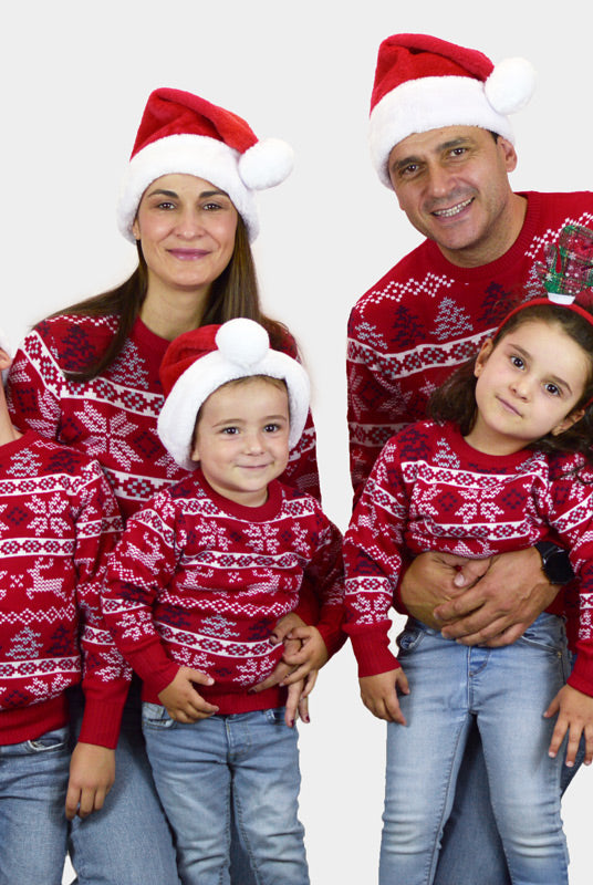 Jersey de Navidad para Niña y Niño Rojo Clásico Estrellas Polares familia