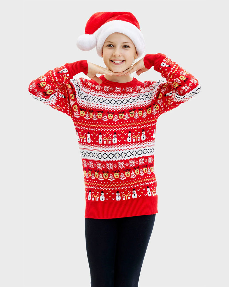 Jersey de Navidad Niña Rojo Muñecos Cenefas Algodón Orgánico