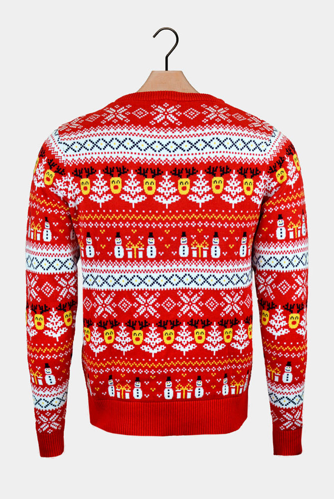 Jersey de Navidad Niña y Niño Algodón Orgánico Rojo Muñecos Cenefas