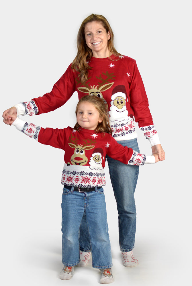 Jersey de Navidad para Niña y Niño Santa y Rudolph Sonrientes Familia