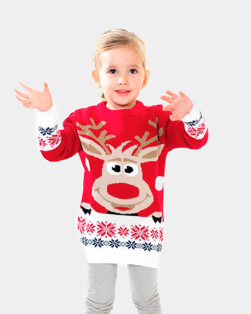 Jersey de Navidad para Niña Rojo con Reno