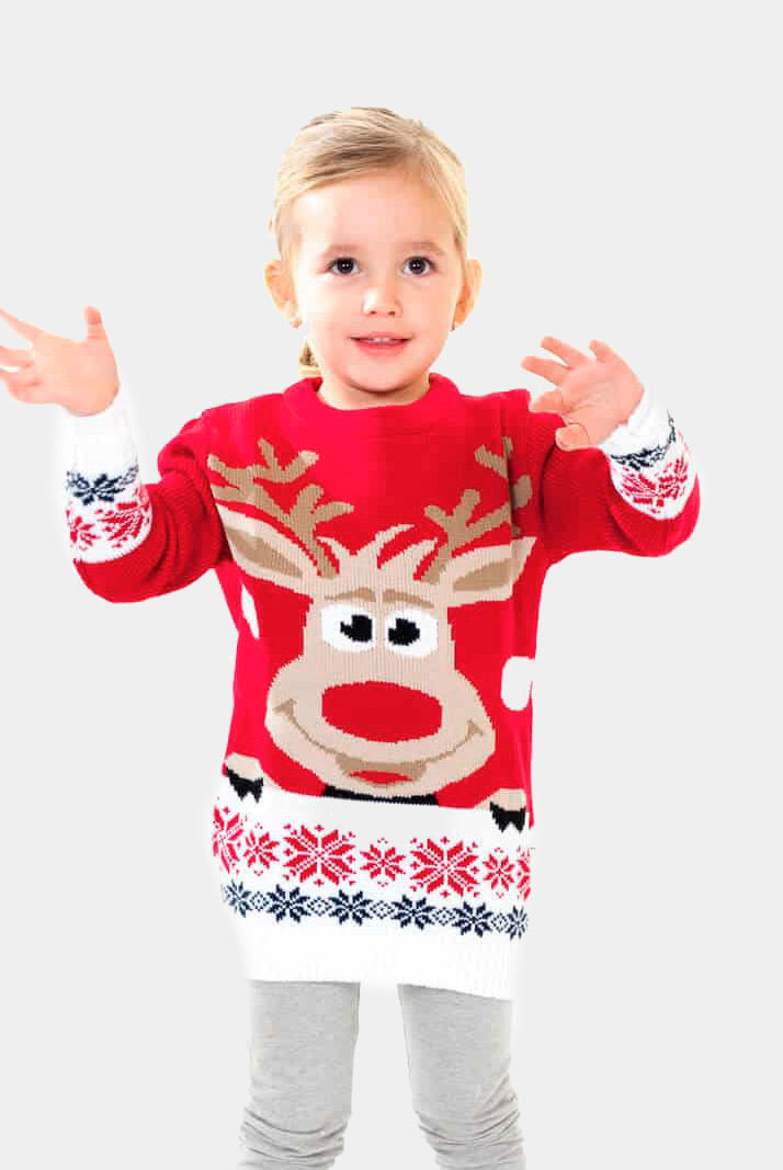 Jersey de Navidad para Niña Rojo con Reno