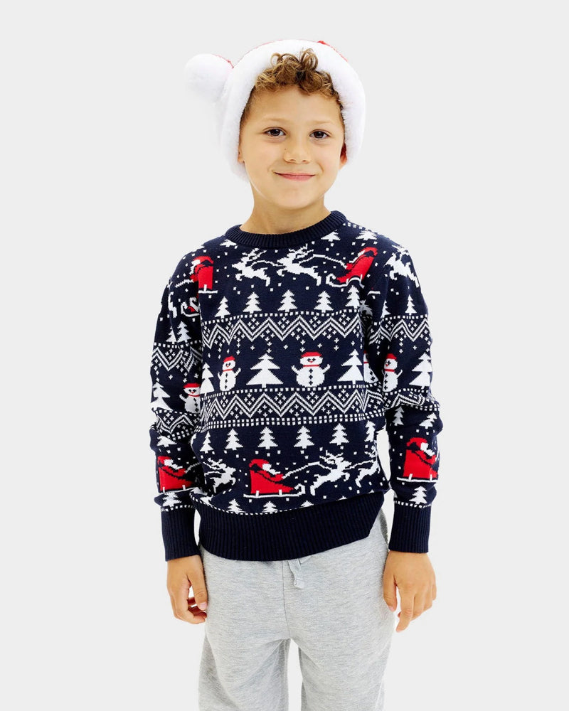 Jersey de Navidad Niño con Árboles, Muñecos y Papá Noel