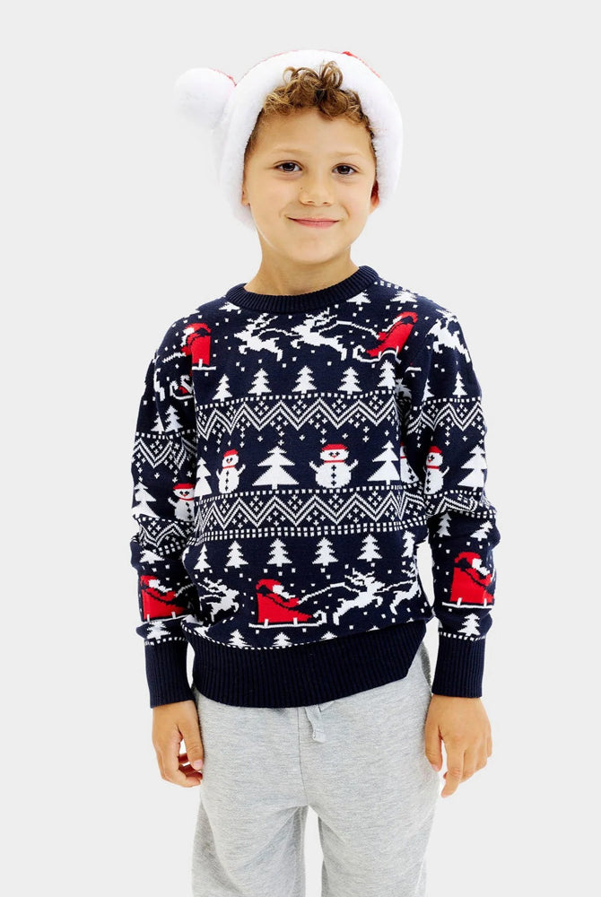Jersey de Navidad Niño con Árboles, Muñecos y Papá Noel