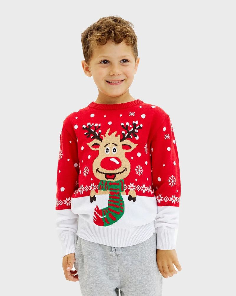 Jersey de Navidad Niño Reno Bufanda Algodón Orgánico