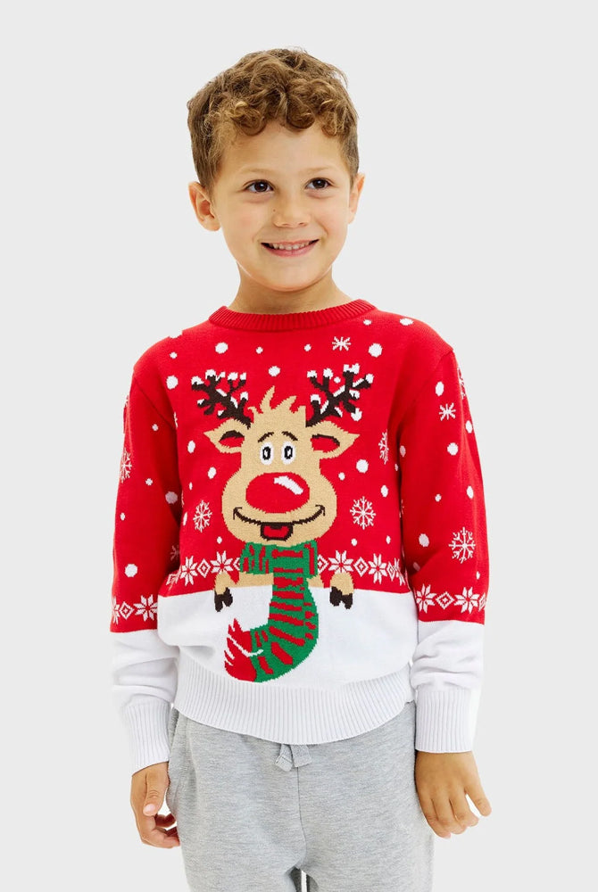 Jersey de Navidad Niño Reno Bufanda Algodón Orgánico