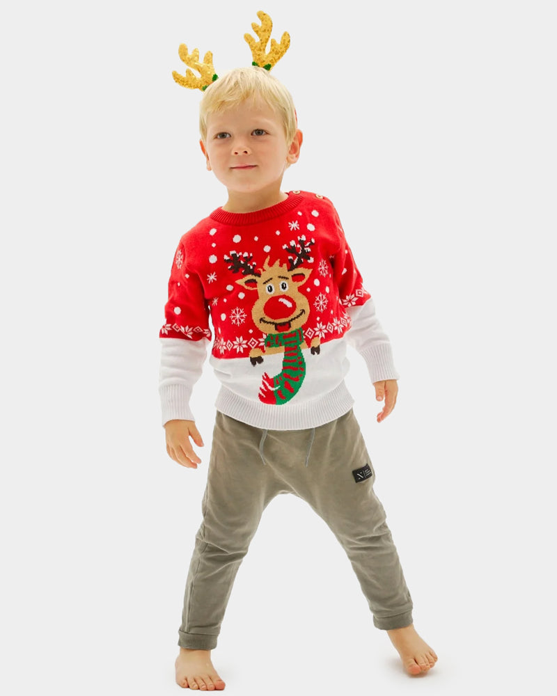 Jersey de Navidad Niño y Familia Reno con Bufanda