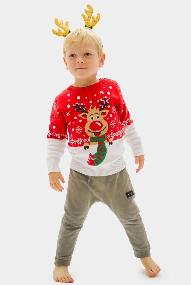 Jersey de Navidad Niño Reno con Bufanda Algodón Orgánico