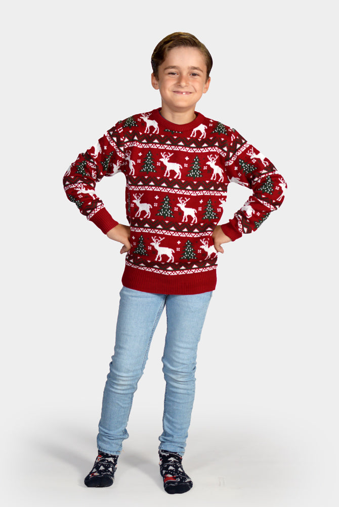Jersey de Navidad para Niño Rojo Árboles de Navidad y Renos