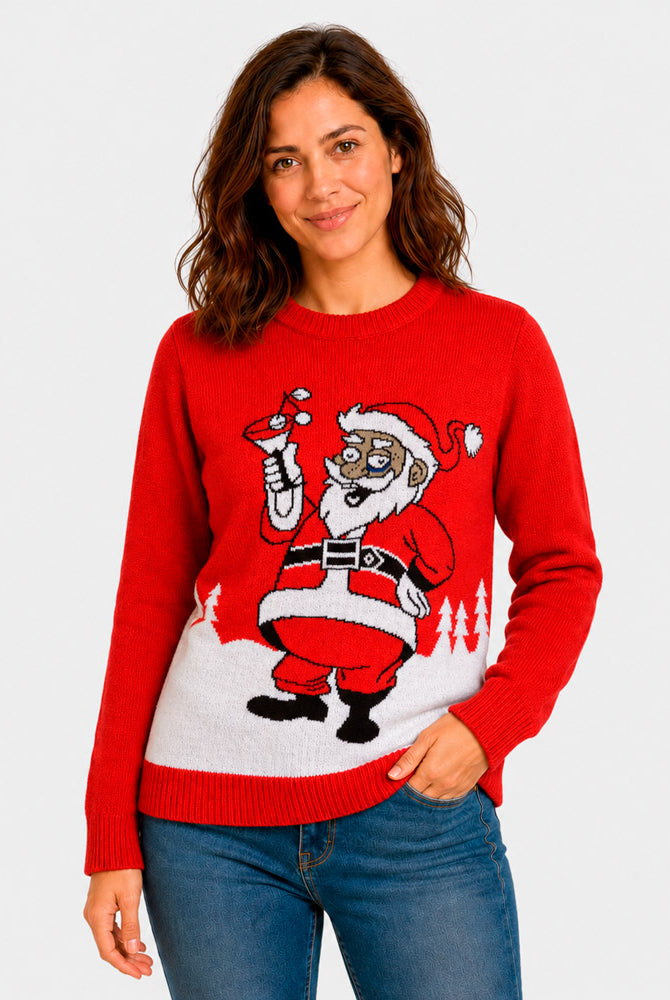 Jersey de Navidad Papá Noel con un Martini Mujer