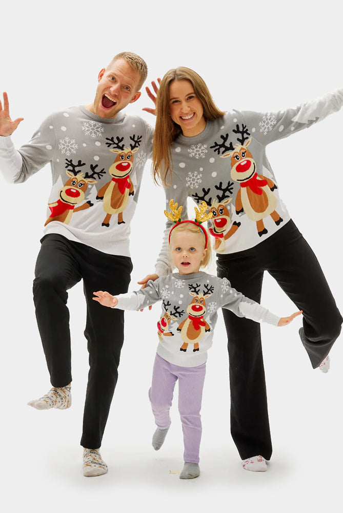 Jersey de Navidad para Familia Gris con Renas Cute
