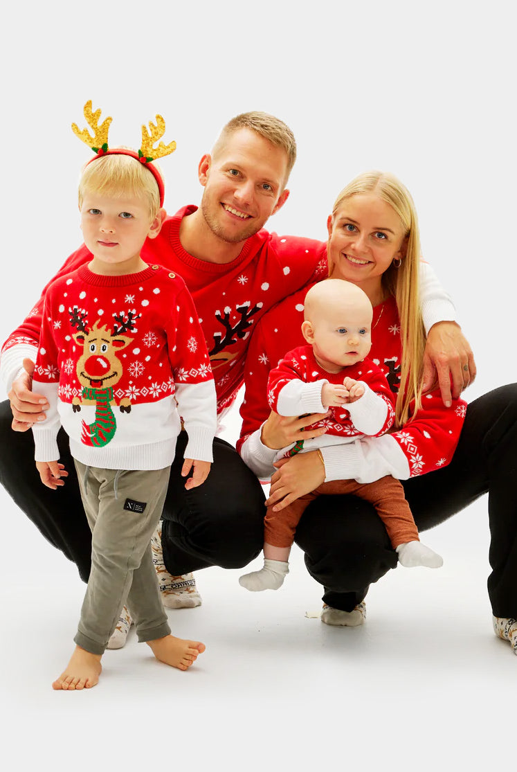 Jersey de Navidad para Familia Reno con Bufanda