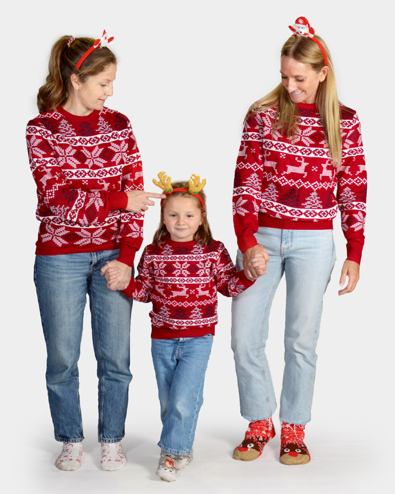 Jersey de Navidad Familia Rojo Clásico con Estrellas Polares