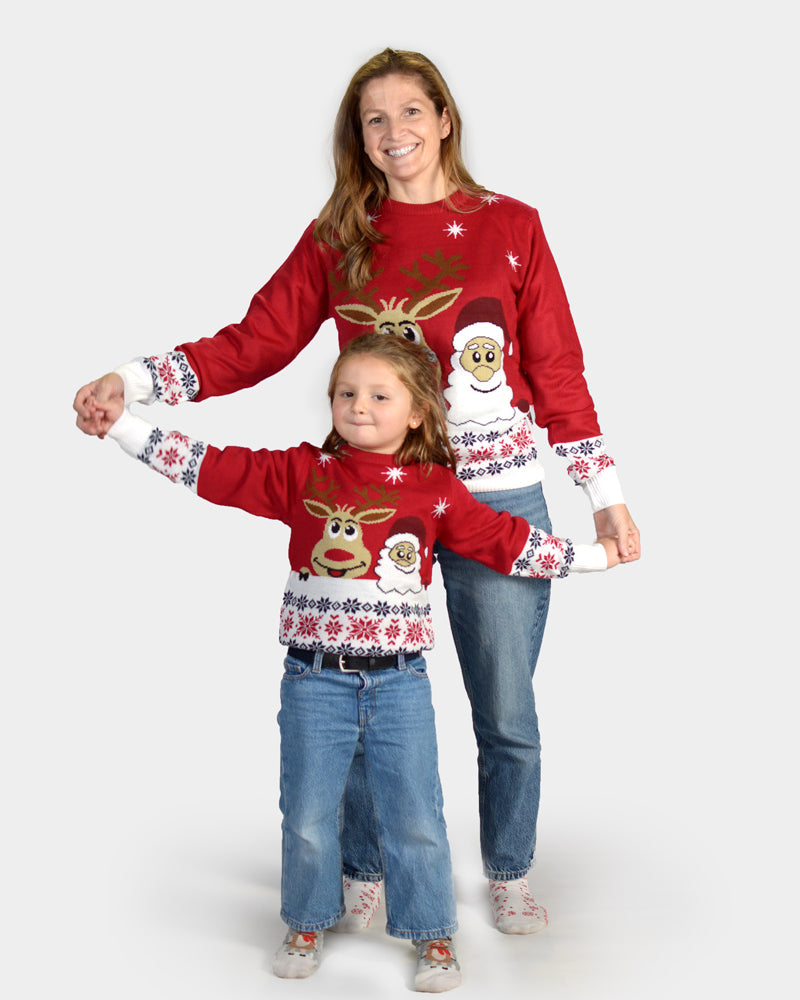 Jersey de Navidad para familia Santa y Rudolph Sonrientes