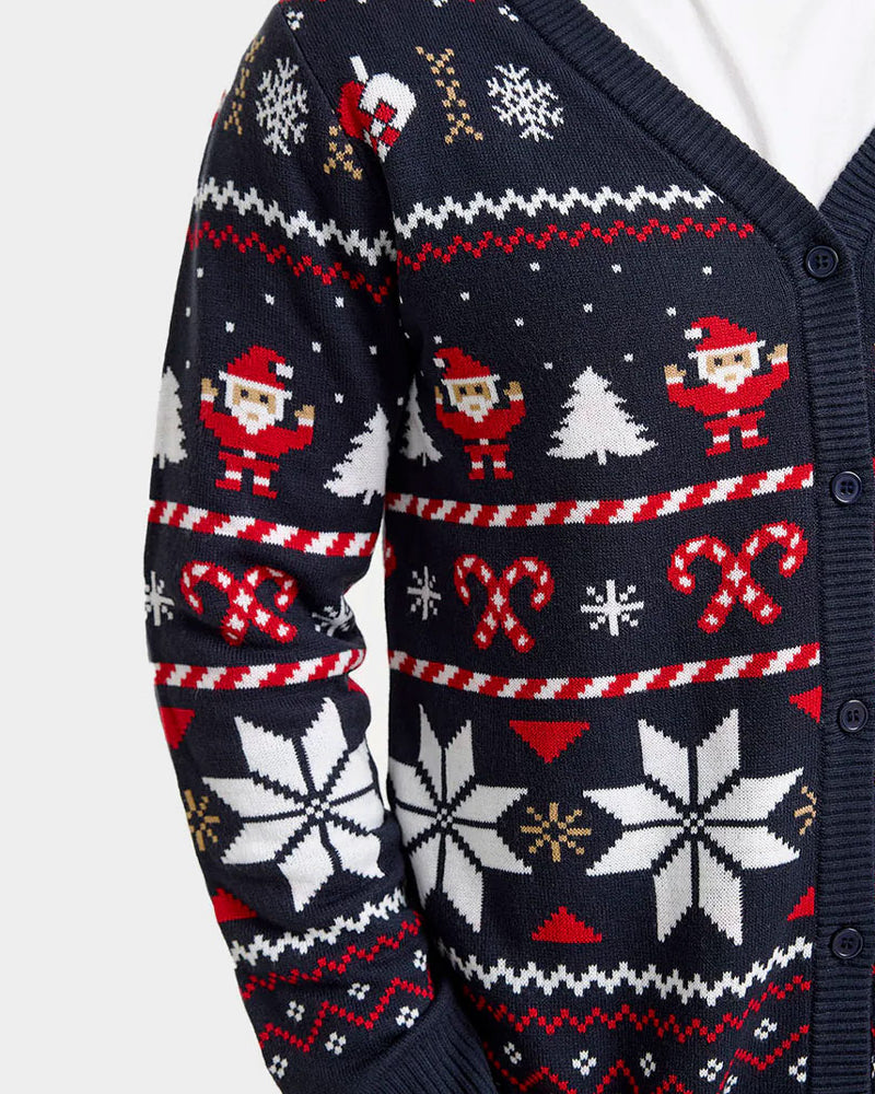 Jersey de Navidad Hombre Cárdigan Azul Estrellas Polares