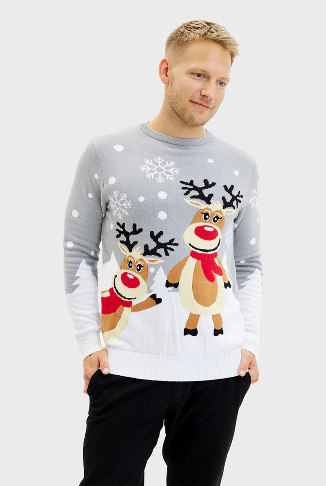 Jersey de Navidad para Hombre Gris con Renas Cute