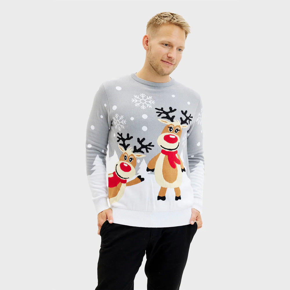 Jersey de Navidad para Hombre Gris con Renas Cute