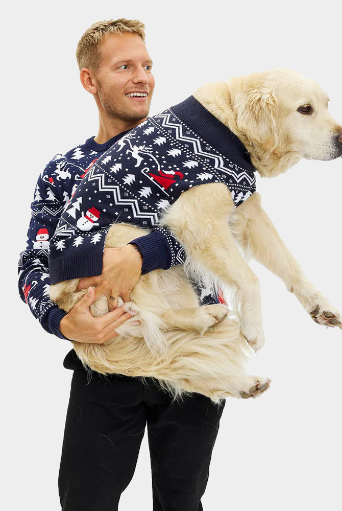 Jersey de Navidad para Hombre con Perro Árboles, Muñecos y Papá Noel