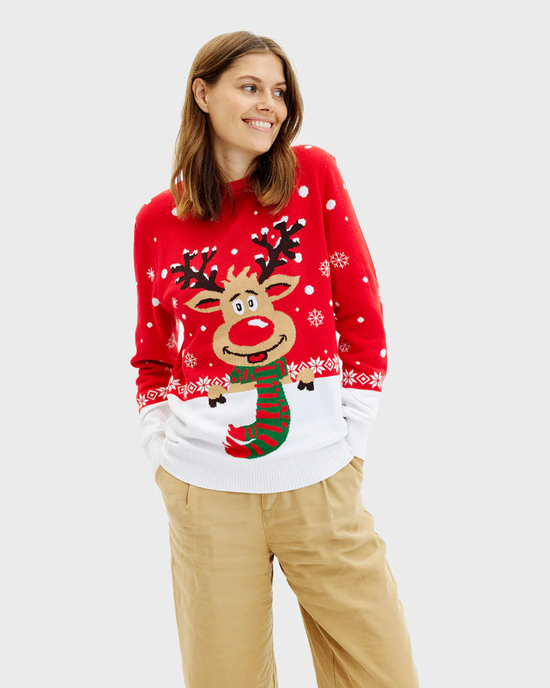 Jersey de Navidad para Mujer Reno con Bufanda