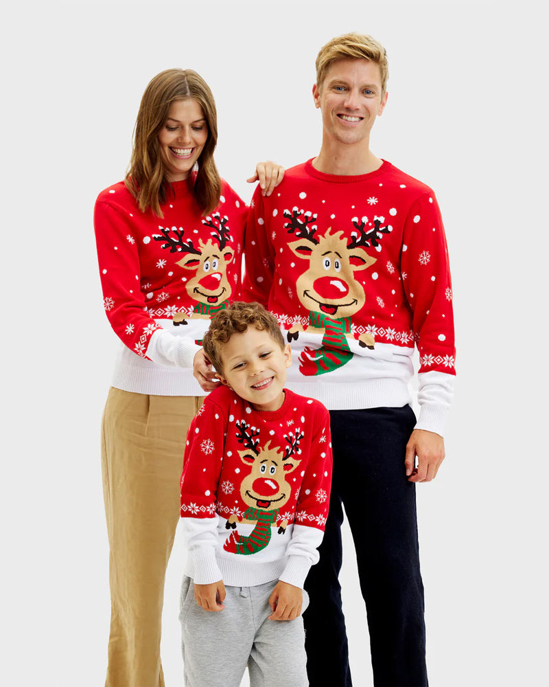 Jersey de Navidad para Mujer Reno Familia con Bufanda