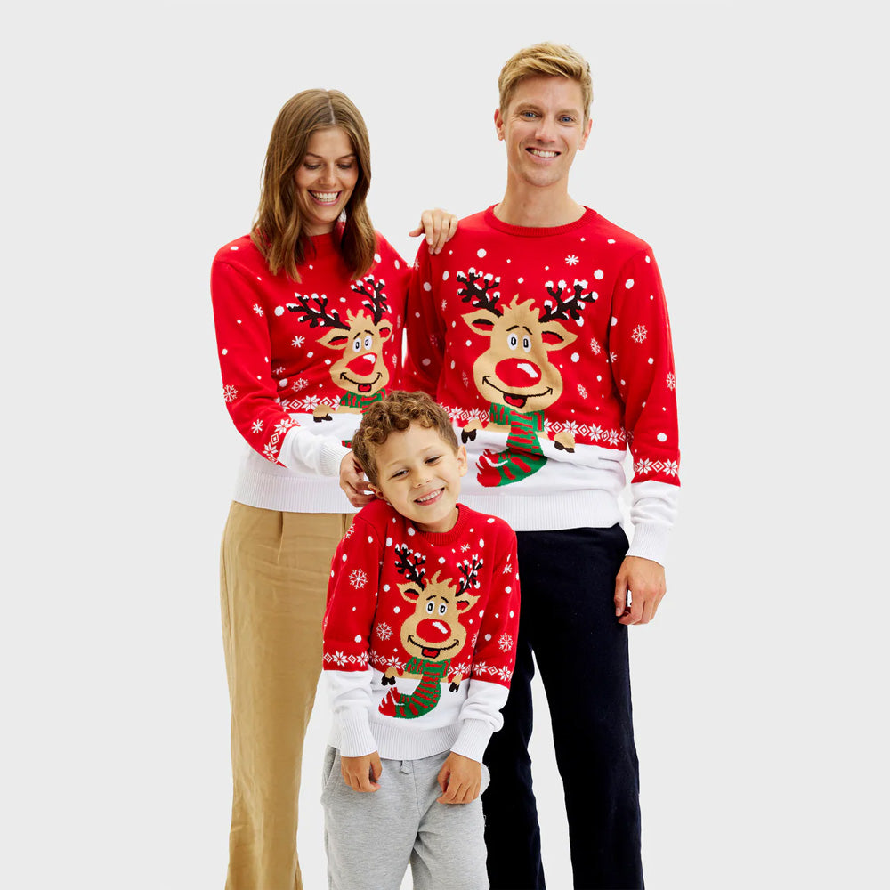 Jersey de Navidad para Mujer Reno Familia con Bufanda