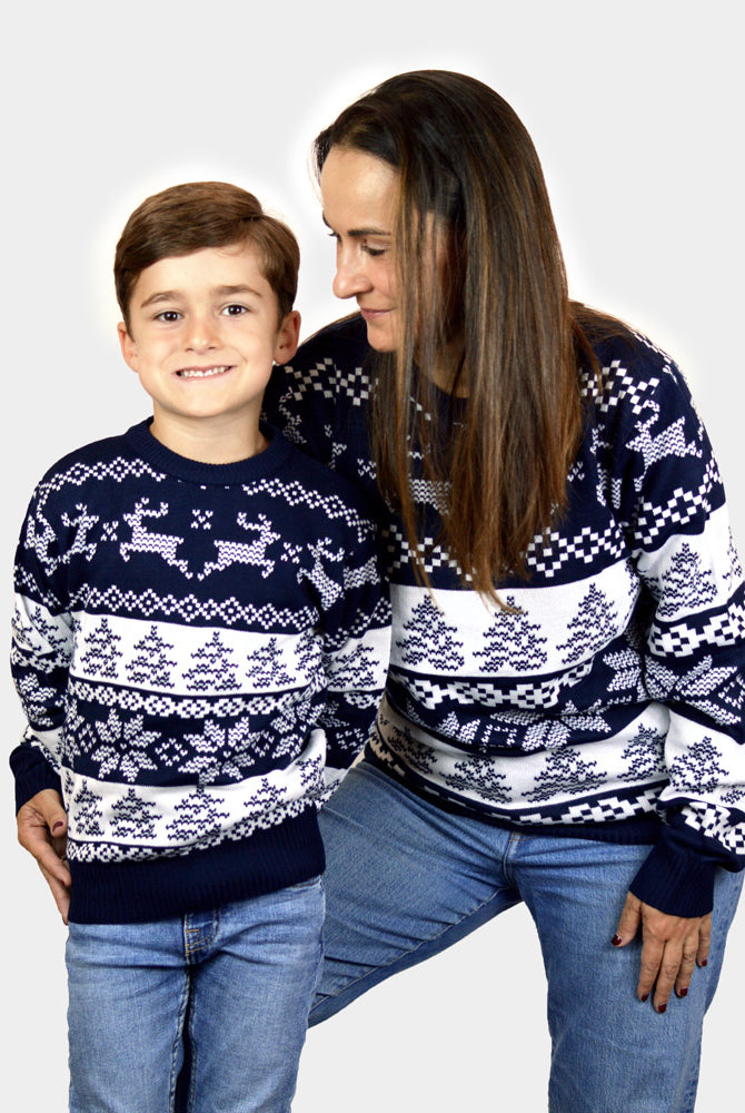 Jersey de Navidad para Niña y Niño Azul Polo Norte familia