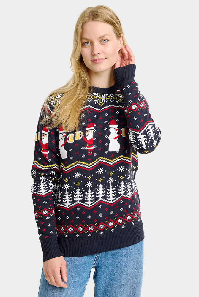 Jersey de Navidad de Pareja Cheers Santa Mujer