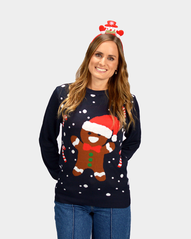 Mujer Jersey de Navidad Parejas Azul Gingerbread