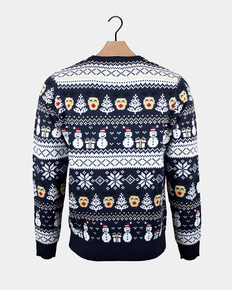 Jersey de Navidad Cenefas Parejas Azul Muñecos de Nieve