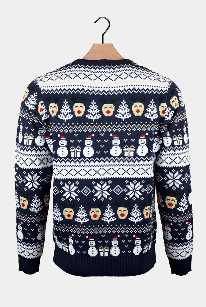 Jersey de Navidad Cenefas Parejas Azul Muñecos de Nieve