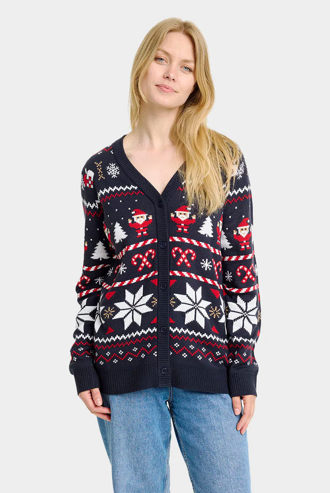 Jersey de Navidad de Parejas Cárdigan Azul Estrellas Polares Mujer