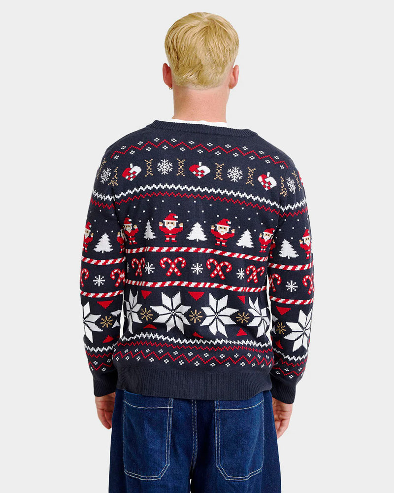 Jersey de Navidad de Parejas Cárdigan Azul Hombre Estrellas Polares