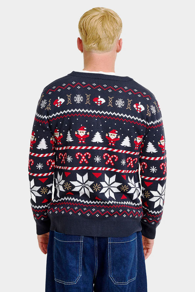 Jersey de Navidad de Parejas Cárdigan Azul Hombre Estrellas Polares