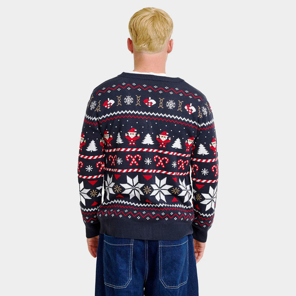 Jersey de Navidad de Parejas Cárdigan Azul Hombre Estrellas Polares